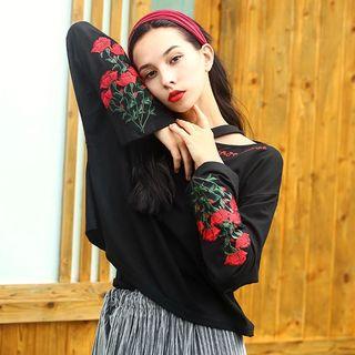 Embroidered Long-sleeve Crewneck T-shirt