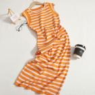 Striped Sleeveless Knit Dress Tangerine - One Size