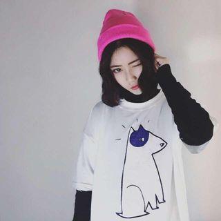 Dog Print Elbow-sleeve T-shirt