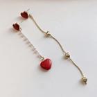 Non-matching Faux Pearl Alloy Heart Dangle Earring 1 Pair - Red - One Size