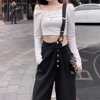 Open-back T-shirt / One Shoulder Jumper Pants