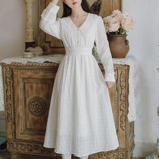Long-sleeve Plain Lace Midi Dress