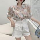 Elbow-sleeve Floral Print Shirt / High-waist Shorts