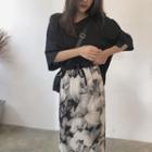 Plain Loose-fit Short-sleeve T-shirt / Print Skirt