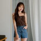 Shirred-front Ribbed Camisole Top