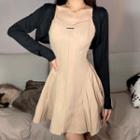 Spaghetti Strap A-line Mini Dress / Plain Cardigan