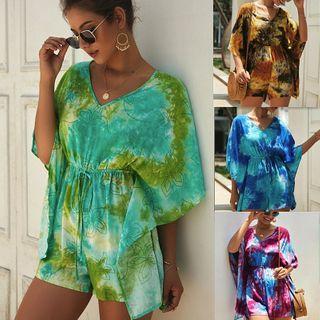 Dye Print Flared-sleeve Playsuit