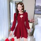 Set: Bow Cropped Cardigan + Sleeveless A-line Dress