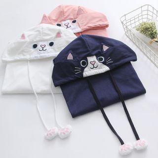 Short-sleeve Cat Embroidered Hooded T-shirt