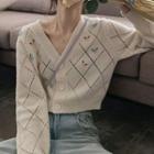 Flower Embroidered Pointelle Knit Cardigan