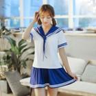 Set: Sailor Collar Short-sleeve Top + Mini Skirt