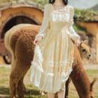 Long-sleeve Ruffle Lace Midi A-line Dress