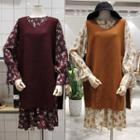 Set: Floral Print Chiffon Dress + Side-tie Knit Vest