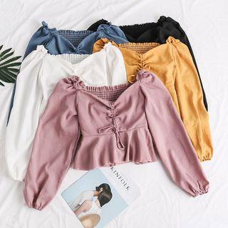 Boatneck Drawstring-front Crop Blouse