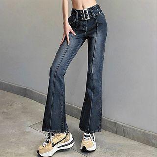 Buckled Waist Boot-cut Jeans
