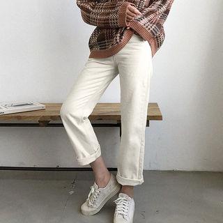Brushed-fleece Lined Straight-cut Chino Pants