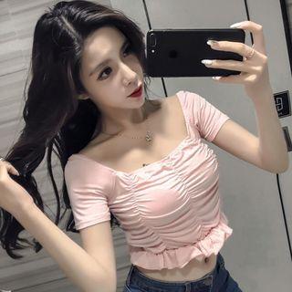 Short-sleeve Frill-trim Cropped Top