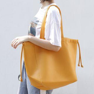 Drawstring Faux Leather Tote Bag Yellow - One Size