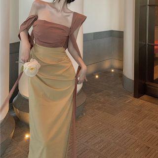 Sleeveless Two Tone Midi A-line Dress