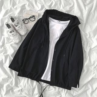 Plain Zip Hoodie Black - One Size