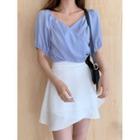 V-neck Short-sleeve Blouse / Mini A-line Skirt / Set