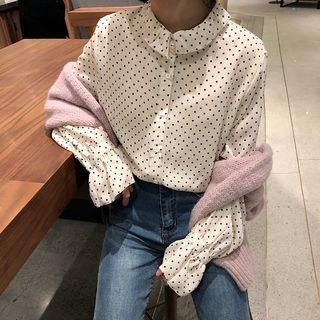Ruffled Collar Dotted Print Blouse