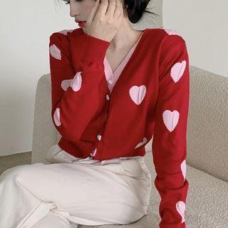 Heart Print Knit Cardigan