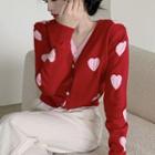 Heart Print Knit Cardigan