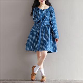Dotted Denim A-line Dress