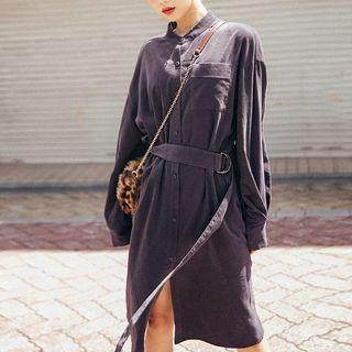Long-sleeve Band Collar Shirt Dress