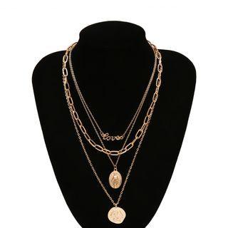 Embossed Pendent Layered Alloy Necklace K2617 - White - One Size