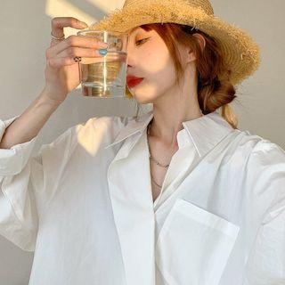 Long-sleeve Plain Irregular Loose-fit Shirt