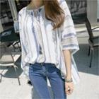 Tie-neck Dolman-sleeve Patterned Blouse