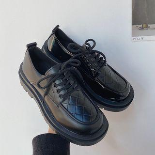 Plain Faux Leather Platform Lace-up Shoes