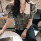 Sailor Collar Gingham Top Black & White - One Size