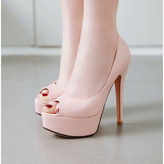 Faux Leather Peep Toe High-heel Pumps