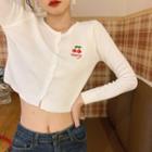 Cherry Embroidered Cropped Cardigan