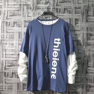 Long-sleeve Lettering Mock Two Piece T-shirt