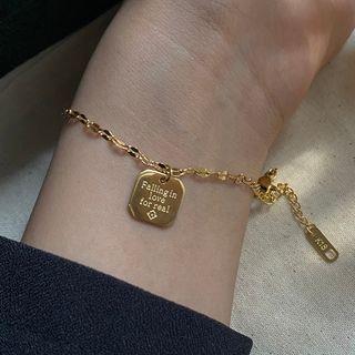 Stainless Steel Lettering Bracelet E305 - Gold - One Size