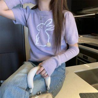 Puff-sleeve Knit Top With Detachable Sleeve Guards