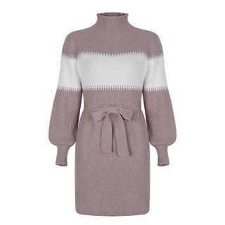 Striped Tie-waist Knitted Dress