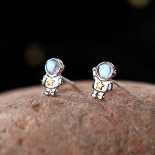 Astronaut Stud Earring 1 Pair - Silver - One Size