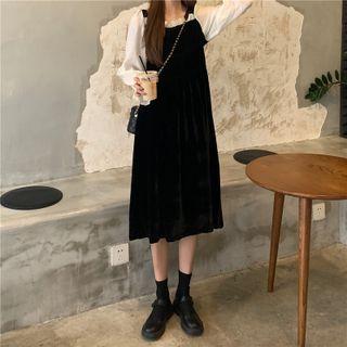 Long Sleeve Two-tone Dress Black & White - One Size