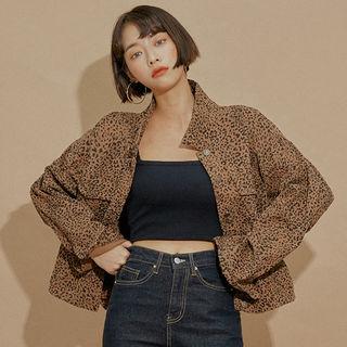 Leopard Pattern Trucker Jacket Brown - One Size