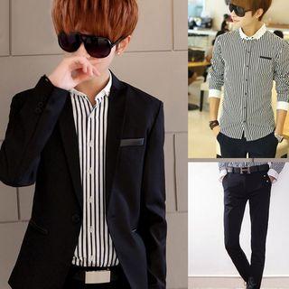 Set: Slim Fit Blazer + Striped Shirt + Dress Pants