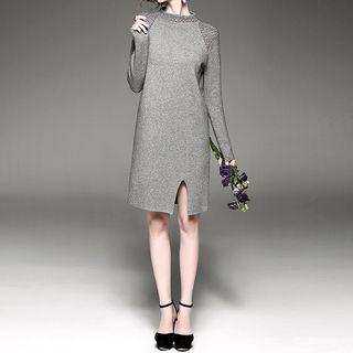 Embellished Long Sleeve Slit Dress
