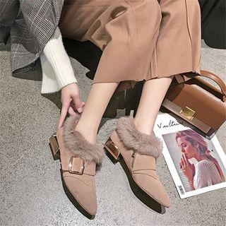 Block Heel Pointed Furry Pumps