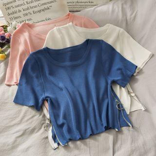 Zipper-side Slim-fit Crop T-shirt In 5 Colors