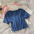 Zipper-side Slim-fit Crop T-shirt In 5 Colors