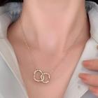 Irregular Interlocking Hoop Pendant Alloy Necklace Double Ring Necklace - Gold - One Size